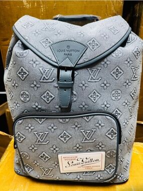 Cotton Wash Denim Strudy Travel Monogram Washed Denim Backpack Unisex